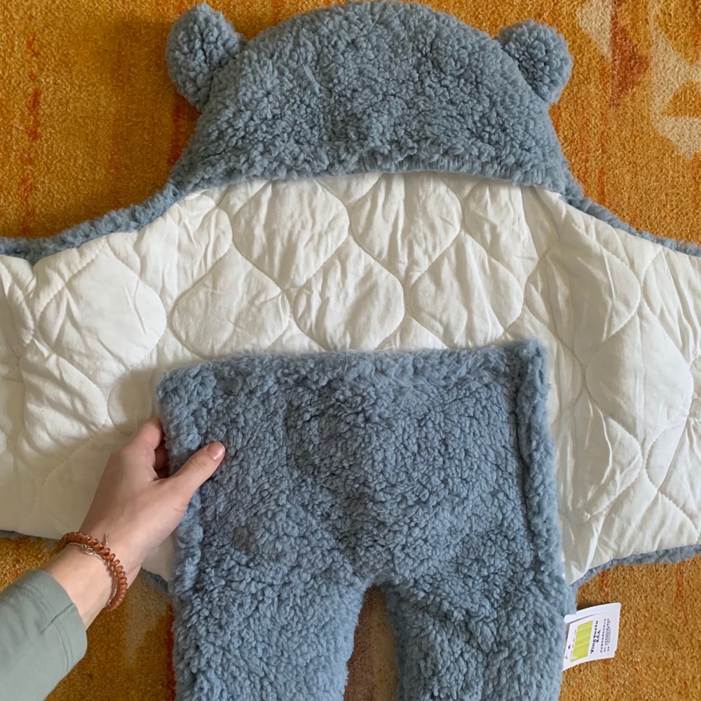 Quilted fuzzy bear stroller swaddle